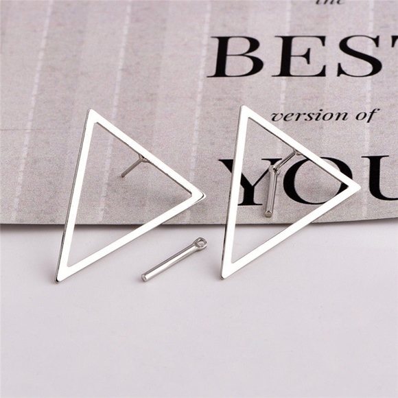 Minimalist Silver Triangle Bar Earring - Picture 2 of 4